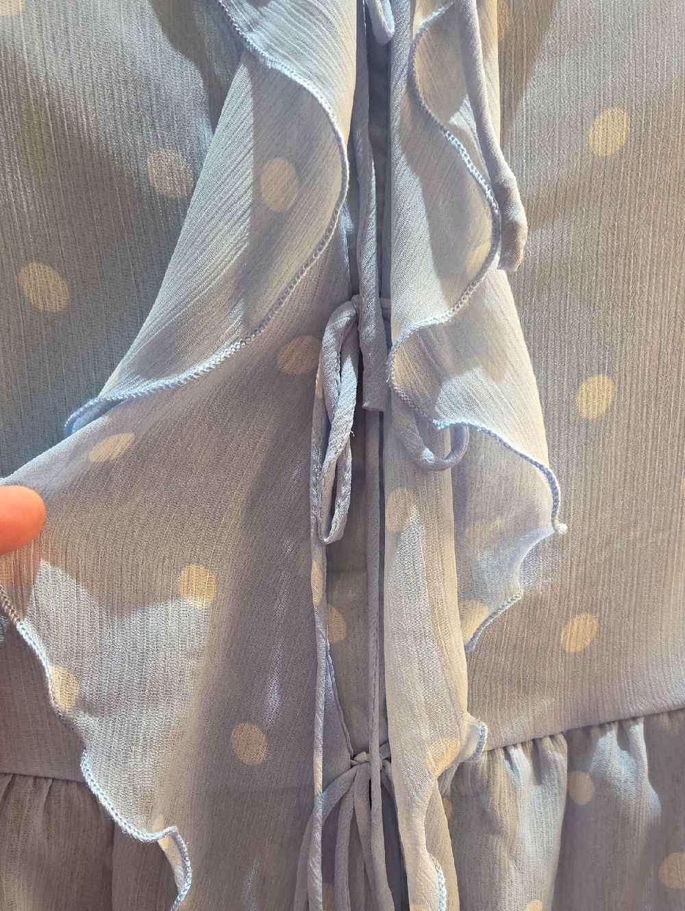 Nwt 1X & 3X Tamara H Women's Light Blue Polka Dot Ruffle Tie-Front Blouse - Picture 12 of 14